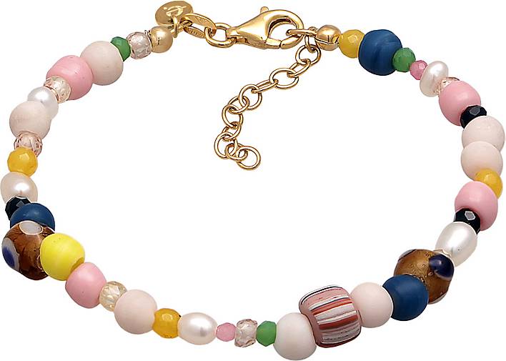 Elli Premium Armband Perlen Glas Edelsteine Bunt Sommermix Silber