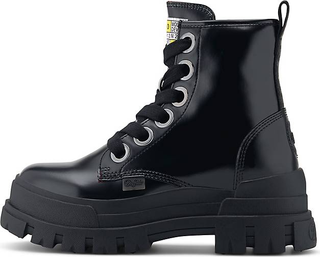 buffalo aspha vegan lace up chunky heeled boots in black