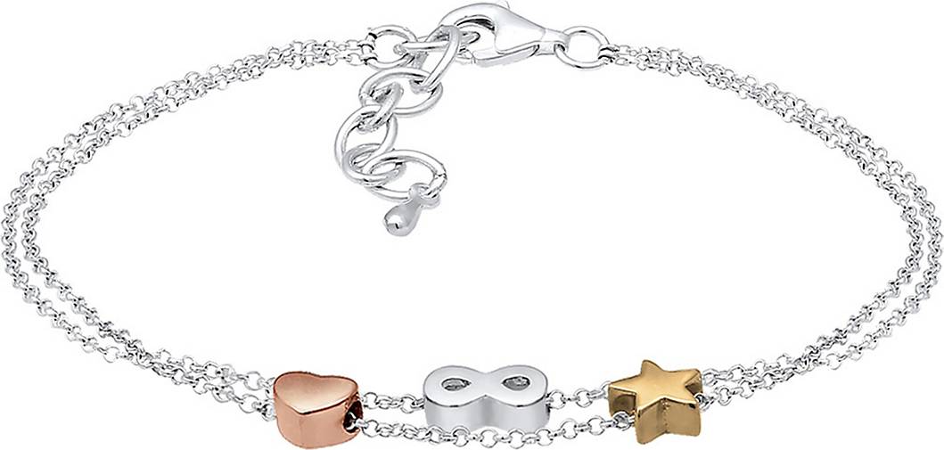 Elli Armband Infinity Herz Sterne Tri-Color 925 Silber