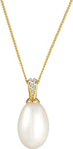 Elli DIAMONDS Halskette Süßwasserzuchtperle Diamant (0.05 ct) 585 Gelbgold
