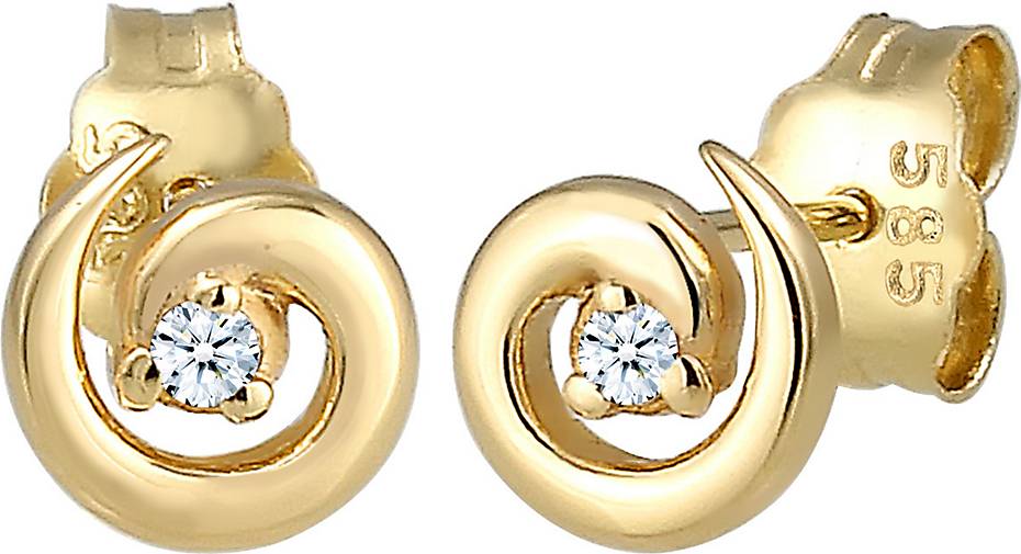 Elli DIAMONDS Ohrringe Stecker Spirale Diamanten (0.03 ct) 585er Gelbgold