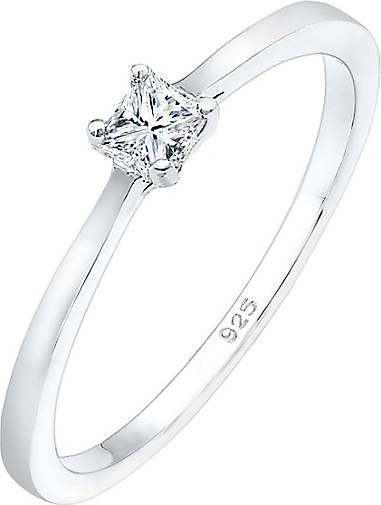 Elli DIAMONDS Ring Princess Cut Verlobung Diamant 0.1 ct. 925 Silber