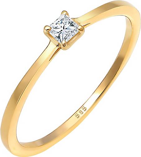 Elli DIAMONDS Ring Prinzessschliff Diamant (0.1 ct) 585 Gelbgold