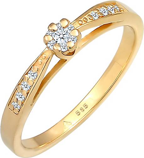 Elli DIAMONDS Ring Verlobung Diamant (0.085 ct.) Blume 585 Gelbgold