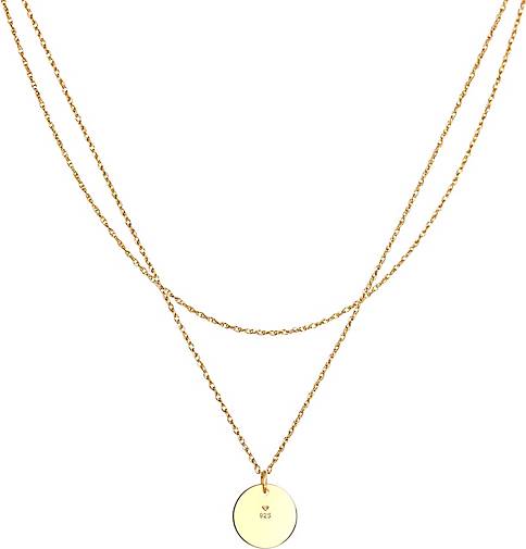 Elli Halskette 2-lagig Layer Plättchen Kreis 925 Silber in gold bestellen -  93052401