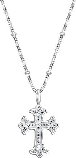 Elli Halskette Antik Kreuz Kugelkette Zirkonia 80's 925er Silber