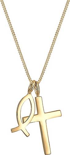 Elli Halskette Panzerkette Kreuz Fisch Symbol Religion 925 Silber in gold  bestellen - 93085202