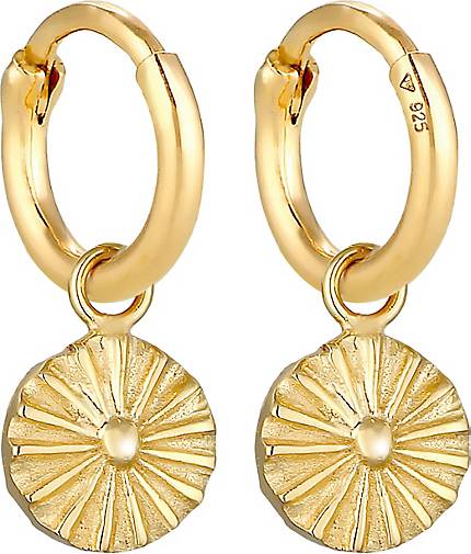 Silber Elli Creolen bestellen gold Ohrringe 96915401 Sonne 925 - Einhänger in Antik Plättchen
