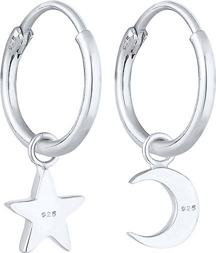 Elli Ohrringe Creolen Ohrhänger Stern Mond Astro Look 925 Silber in silber  bestellen - 92850402 | Creolen