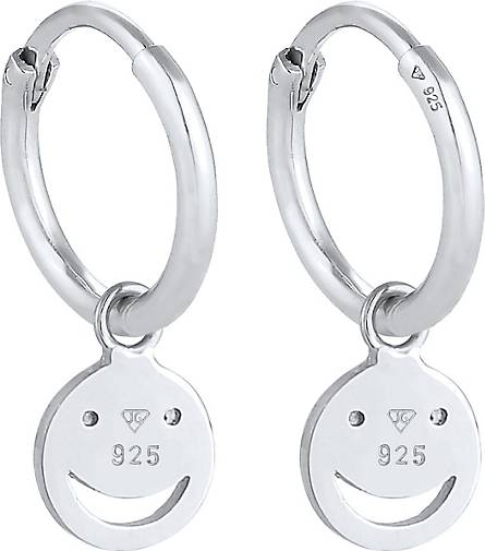 Ringe rund Gesicht Smiley Design Ohrringe Ohrhänger Creolen 925 Sterling Silber 