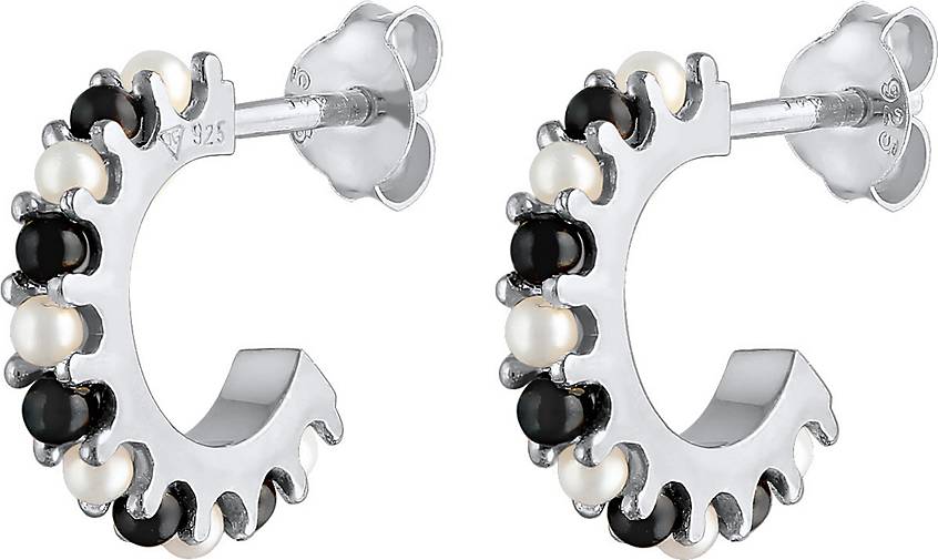 Elli Ohrringe Creolen black-white synthetische Perlen 925 Silber