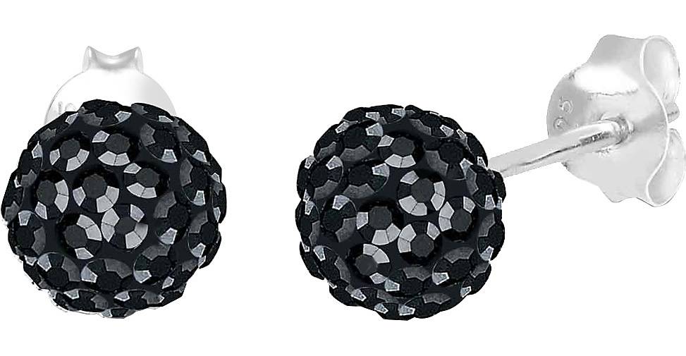 NEU 1 Paar Kristall Ohrringe schwarz Kugel Ohrstecker echt Silber 925er 925 