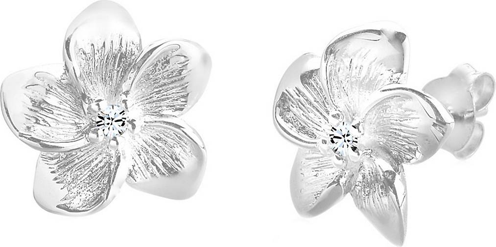 Elli Ohrringe Frangipani Blüte Kristalle Blume Silber