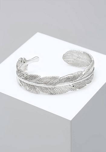 Elli PREMIUM Armband Armreif bestellen Sterling Silber silber in 94153802 - Boho Bangle Feder 925