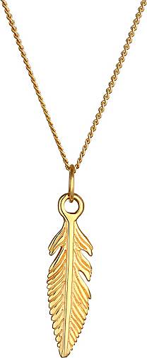 Elli PREMIUM Halskette Feder Boho 585 Gelbgold