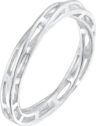 Elli PREMIUM Ring Bandring Gedreht Ketten Design 925 Silber rhodiniert