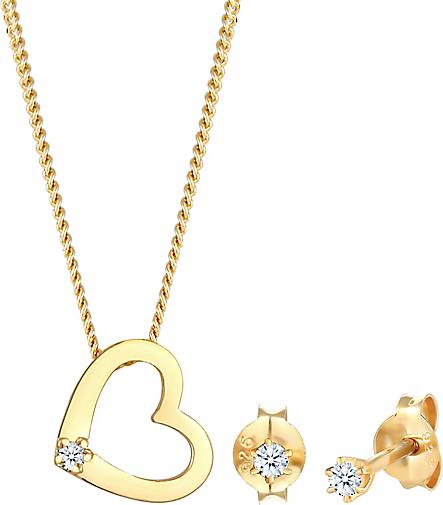 Elli Premium Schmuckset Kette Herz Diamant 0 075 Ct Stecker 925 Silber Gold Gortz