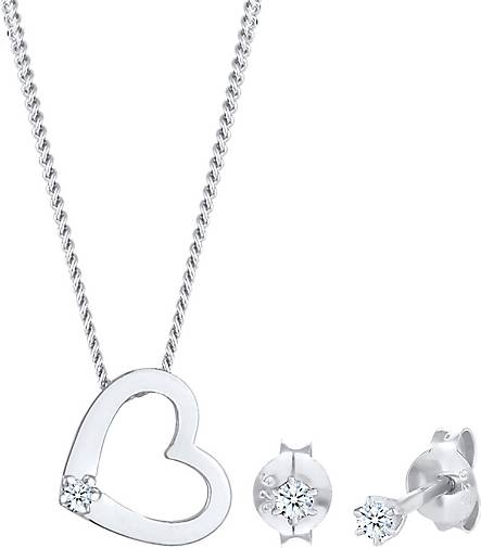 Elli Premium Schmuckset Kette Herz Diamant 0 08 Ct Stecker 925 Silber Silber Gortz