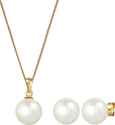 Elli PREMIUM Schmuckset Süßwasserzuchtperle 585 Gelbgold