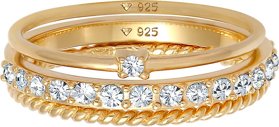 Elli Ring bestellen in 3er Kristalle - gold Stapelring 925 92860101 Set Silber