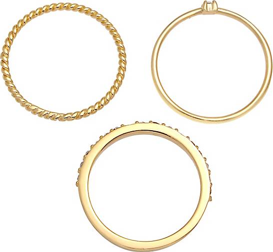 Elli Ring Kristalle Stapelring 3er Silber 925 in Set - 92860101 bestellen gold