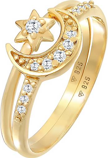 Elli Ring Stern Mond Zirkonia - in 925 bestellen Silber Stapelring gold Set 2er 97344603