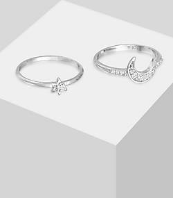 Elli Ring Stern Mond Zirkonia Stapelring 2er Set 925 Silber in silber  bestellen - 97344601