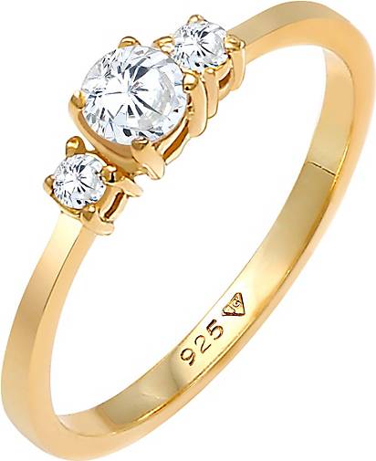 Zirkonia Ring 925 versilbert vergoldet Solitär Ring Damen Ring Verlobungs Ring 