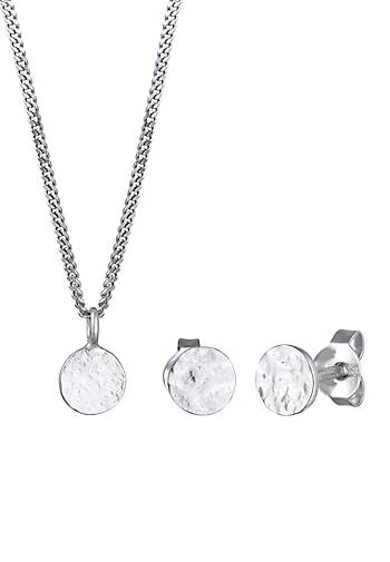 Elli Schmuckset Kette und Ohrringe Plättchen 925 Silber in silber bestellen  - 17608201