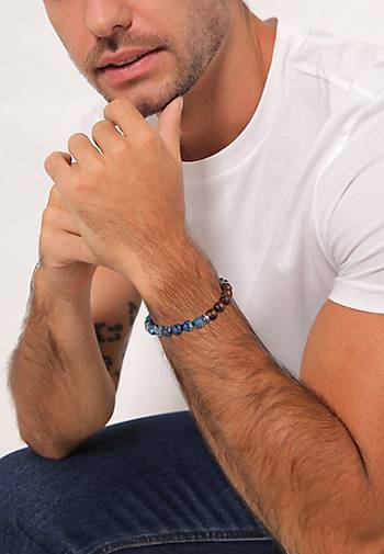 KUZZOI Armband Achat Tigerauge Steinarmband 925 Silber in blau bestellen -  18561701