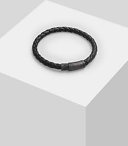 KUZZOI Armband Herren Echtleder Geflochten Magnet Basic 925 Silber in  schwarz bestellen - 92975601
