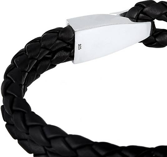 Basic Haken-Verschluß silber Leder 925 Herren Armband bestellen in KUZZOI - Silber 93053101