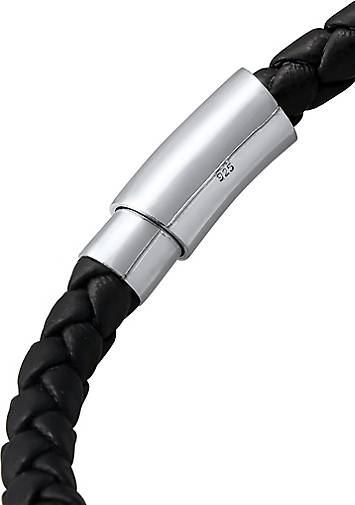 KUZZOI Armband Herren bestellen 925er Leder Magnet-Verschluß 93730801 schwarz in Silber - Bead