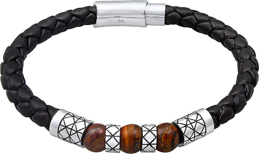 KUZZOI Armband Herren Leder Bead Magnet-Verschluß 925er Silber in schwarz  bestellen - 93730801