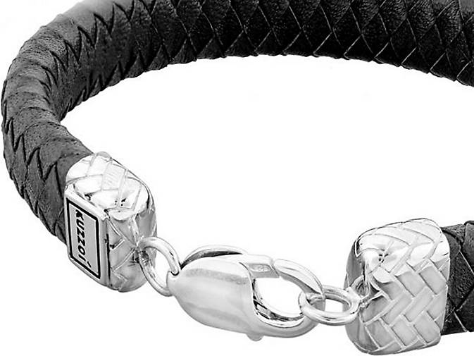 KUZZOI Armband Herren Lederband Karabiner Geflochten 925er Silber in silber  bestellen - 96397601