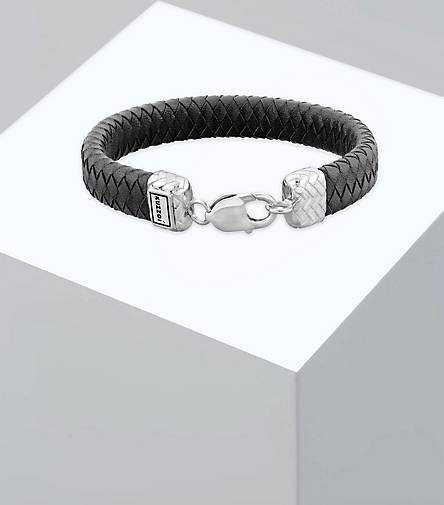 KUZZOI Armband Herren 925er Silber Lederband bestellen 96397601 - in silber Geflochten Karabiner