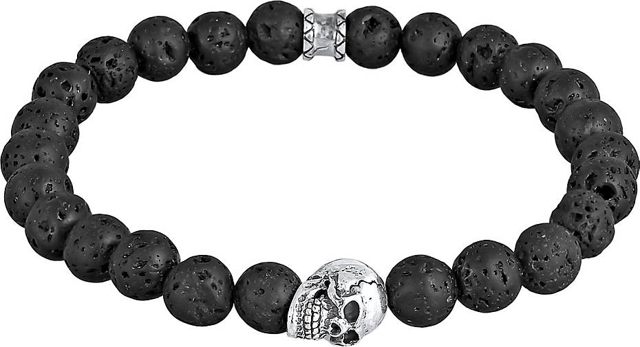 KUZZOI Armband Herren Totenkopf Lava Stein Perlen 925 Silber
