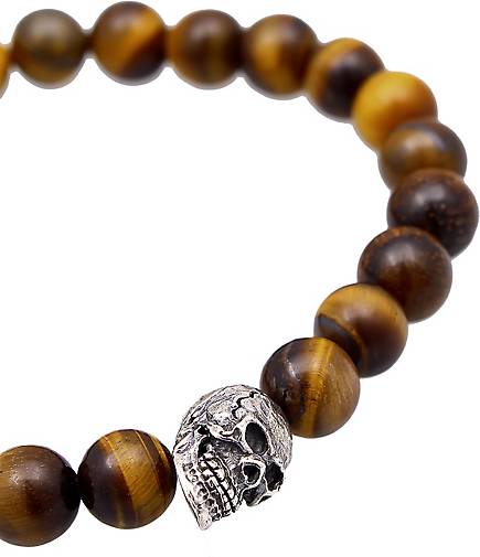Herren Tigerauge Beads bestellen - Totenkopf 24996701 Armband KUZZOI in mittelbraun Silber 925