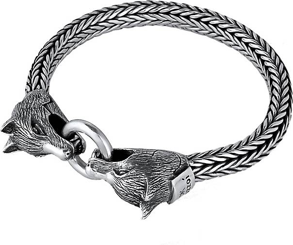 KUZZOI Armband Herren Wolfskopf Braided Silber Ringverschluss 925