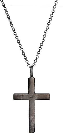 Erbskette Halskette Kreuz Herren bestellen - 925 92869402 in schwarz Silber Massiv Oxidiert KUZZOI