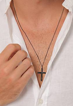 KUZZOI Halskette Herren in Massiv Silber 92869402 Oxidiert Erbskette - 925 bestellen Kreuz schwarz