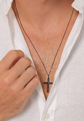 KUZZOI Halskette Herren Kreuz schwarz Massiv Erbskette - Silber 925 Oxidiert 92869402 bestellen in