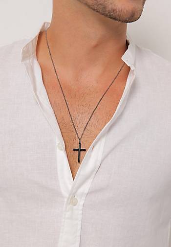 Herren Silber Erbskette schwarz Kreuz - 925 Halskette Oxidiert in KUZZOI 92869402 bestellen Massiv