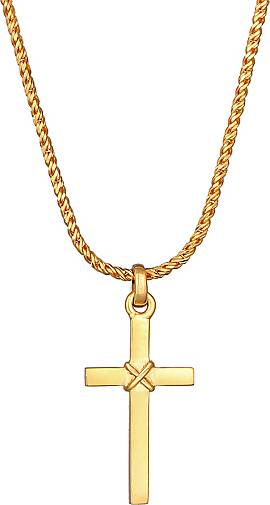 KUZZOI Halskette Herren Kreuz Flach Kordelkette 925 Silber in gold  bestellen - 76060503