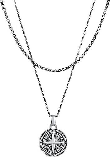 KUZZOI Halskette Herren Layer Erbskette Kompass 925 Silber