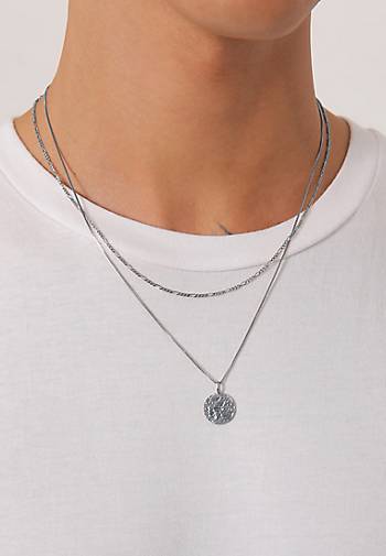KUZZOI Halskette Herren bestellen Silber in Figaro - schwarz Venezianer 96563103 925 Layer Plättchen