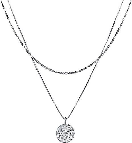 Halskette KUZZOI in Figaro 925 Layer Venezianer Silber Herren bestellen 96563103 - Plättchen schwarz