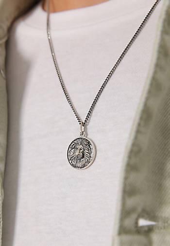KUZZOI Halskette Herren Löwe Sternzeichen Massiv 925 Silber in schwarz  bestellen - 98909401