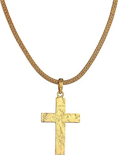 KUZZOI Halskette Männerkette Kreuz gehämmert Massiv 925 Silber in gold  bestellen - 94161102