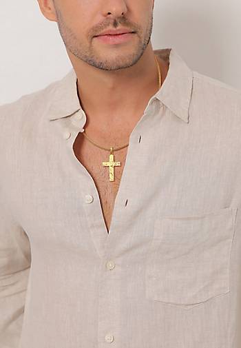 KUZZOI Halskette Männerkette Kreuz gehämmert Massiv 925 Silber in gold  bestellen - 94161102